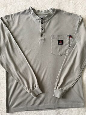 Mens Forge Fire Resistant Long-Sleeve Henley Pocket Shirt - Light Gray - NWOT